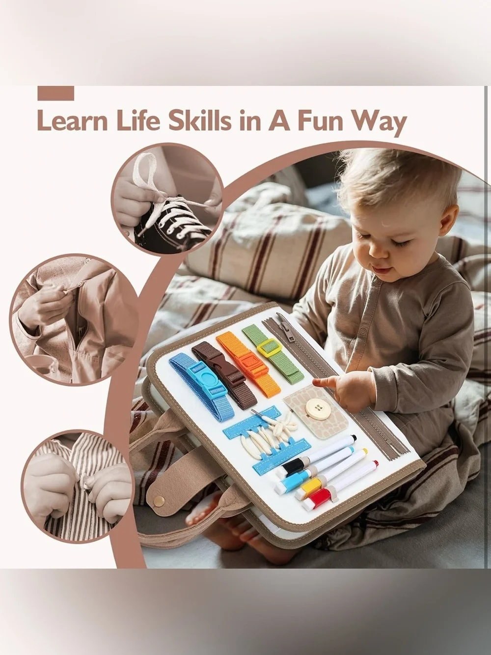 Montessori 6-in-1 Busy Board for Kids - Multicolor